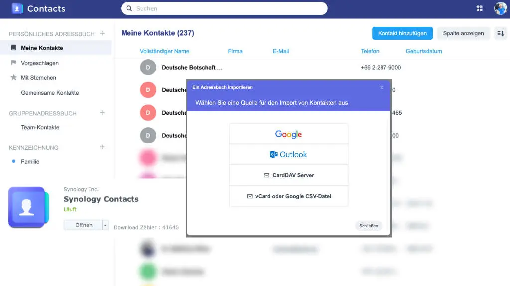 Synology Contacts – zentrale Kontaktverwaltung auf der DiskStation